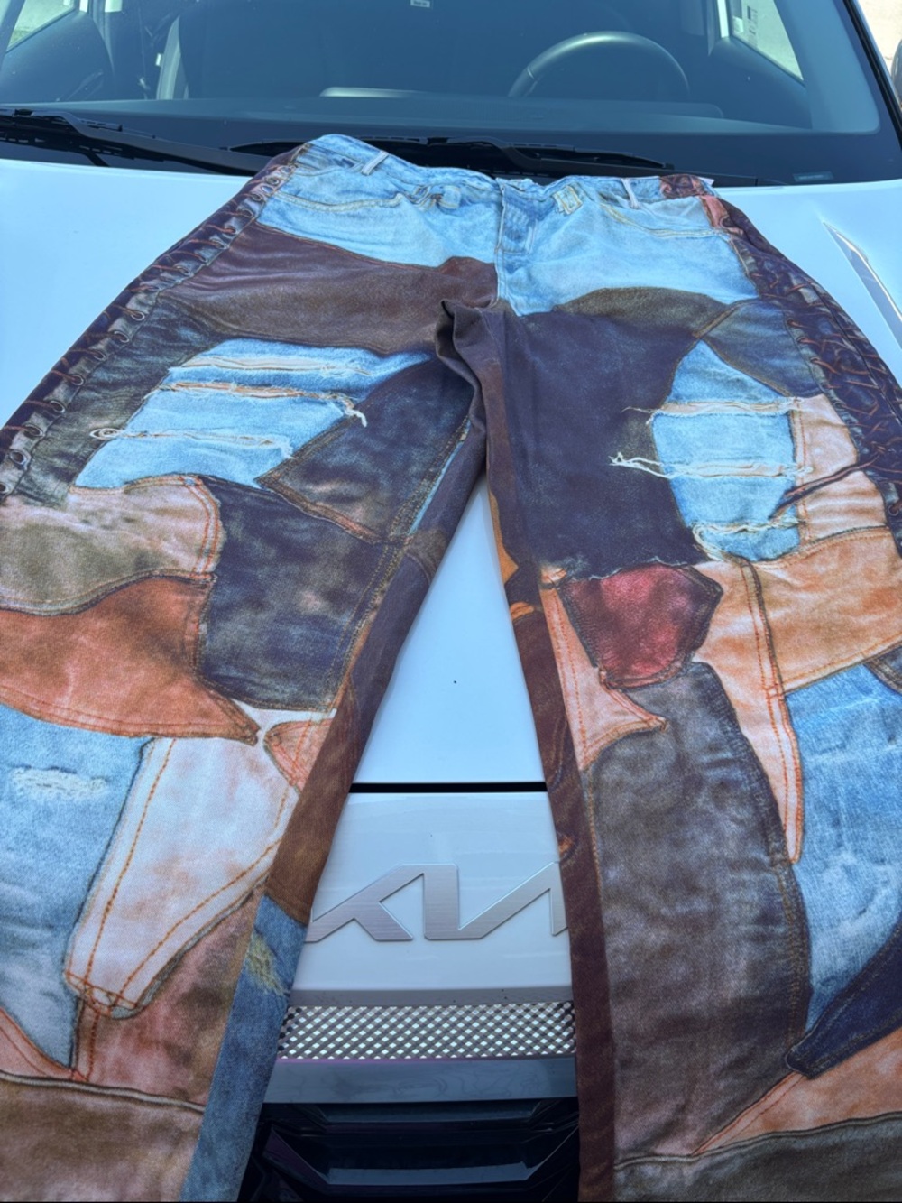 Women’s Patchwork-Print Wide Leg Jeans in Multi-Color